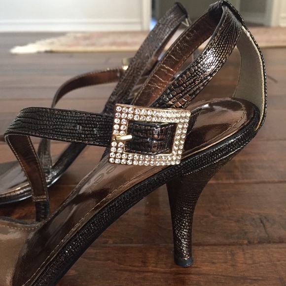 Lizard Print Cognac Strappy Heels - Picture 4 of 8